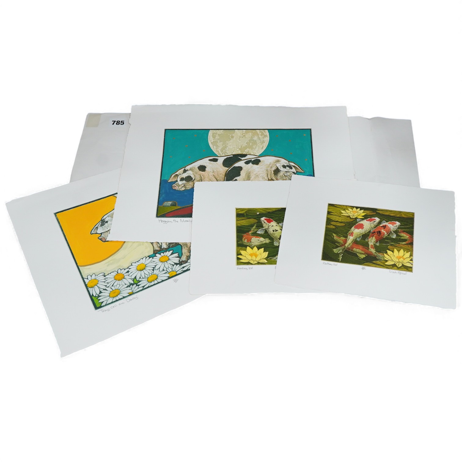 Mark Spain (b.1962), Four etchings with aquatints to include: 'Resting coy' and 'Hogging the moonlight', each signed in pencil, limited edition, unframed, largest 28 x 38cm